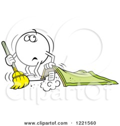 1221560-Clipart-Of-A-Moodie-Character-Sweeping-Dust-Under-The-Rug-Royalty-Free-Vector-Illustration